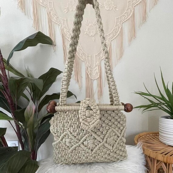 Vintage 70s Hippie Shoulder Bag, Crochet Bag, Vint