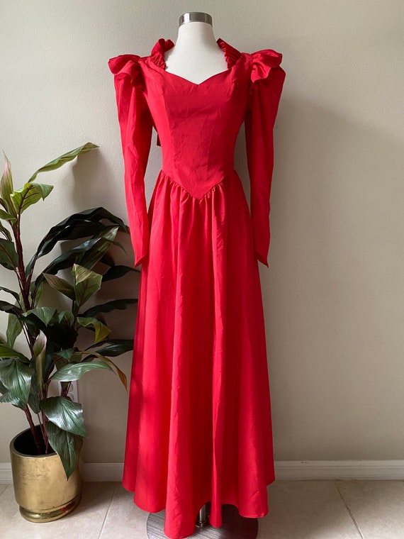 Vintage Taffeta Red Dress, Red Formal Dress, Red … - image 9