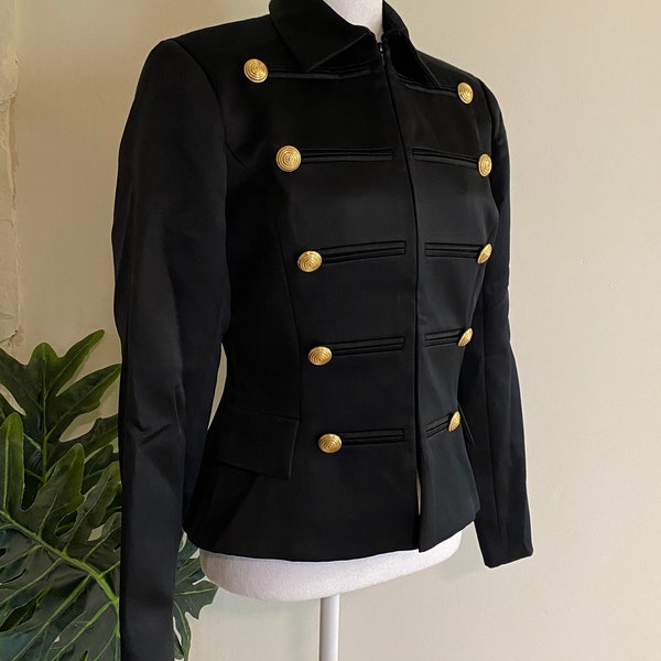 Vintage Jacket,Victor Costa Blazer Hendrix Inspired Rockstar Jacket Military Style Black Satin S,6