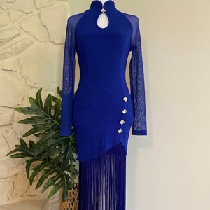 Vintage jurk jaren 90 cocktail bodycon-jurk feestjurk franje van toren blauwe flapper jurk maat S