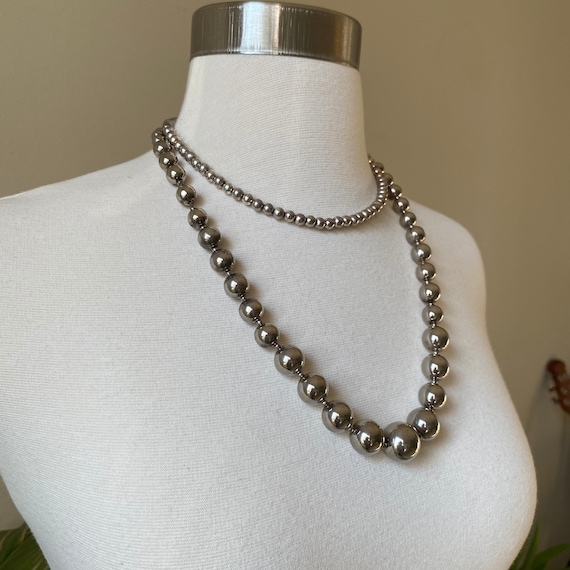 Vintage Necklace Napier Necklace Set of 2 Silver Ball Beads