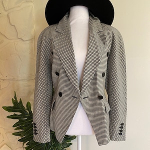 Vintage Blazer,ESCADA Blazer by Margaretha Ley Black and White Houndstooth Virgin Wool Made in Germany,36/ M