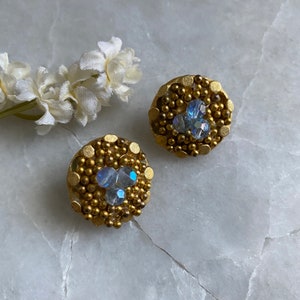 Crown Trifari Earrings, Blue Earrings, Something Blue, Wedding Earrings, Bridal Earrings, Trifari Clip on Earrings, Elegant Earrings