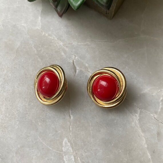 Vintage Earrings,Vintage Earrings, Red Enamel Ear… - image 5