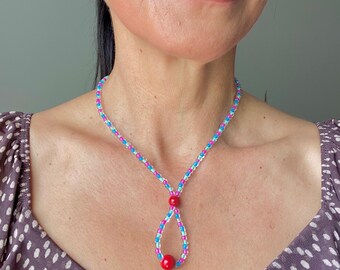Multi colored Necklace, Summer Necklace, Beaded Necklace, Pink Necklace, Infinity Necklace