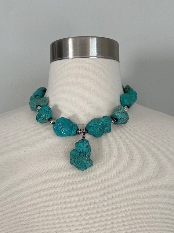 Turquoise Necklace, Chunky Turquoise, Natural Tur… - image 1