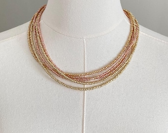 Collar de cuentas de múltiples hebras, metales multicolores, collar de metales mixtos, collar llamativo, moderno y vanguardista.