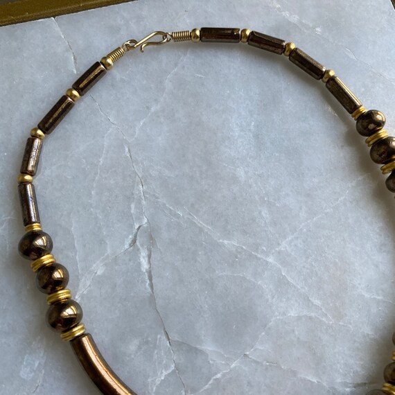 Bronze Beads Necklace, 70s Beaded Necklace, Gradu… - image 6