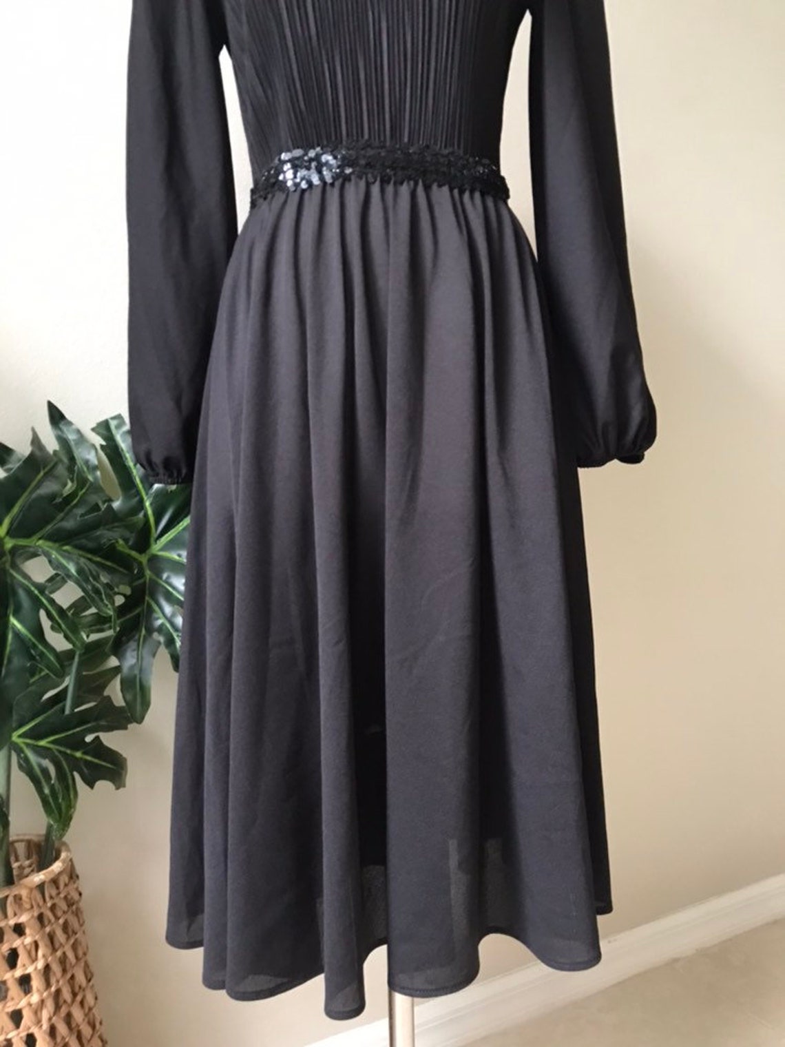 Vintage Dress,1960s Minimalist Black Dress Retro Mod Sequined by Boston Maid, photo 2 of 5