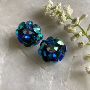 Vintage Earrings, Crystal Earrings, Rhinestone Earrings, Something Blue for Bride, Blue Crystal Earrings, Gift