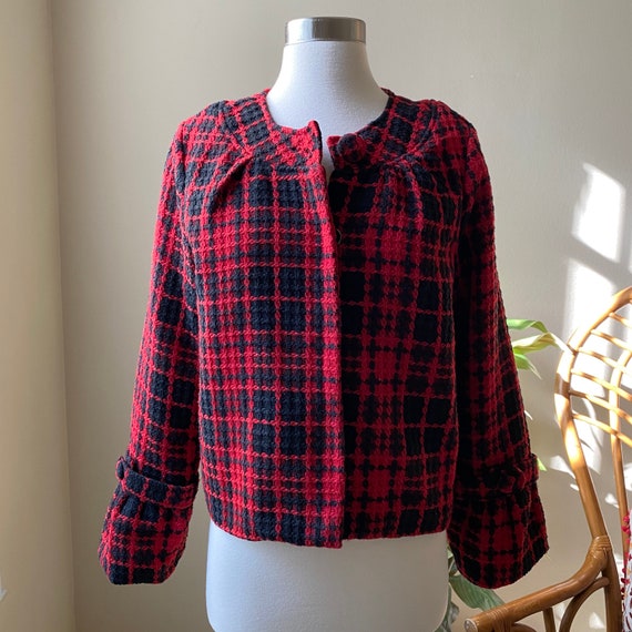 Vintage Jacket,Tweed Blazer Boucle Jacket Plaid J… - image 1