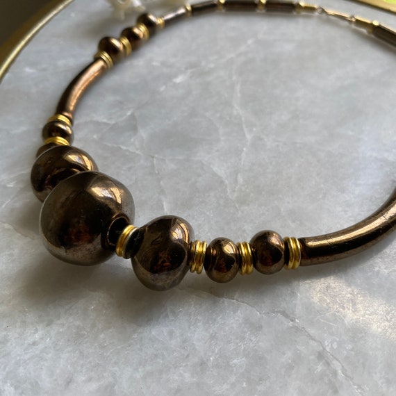 Bronze Beads Necklace, 70s Beaded Necklace, Gradu… - image 3