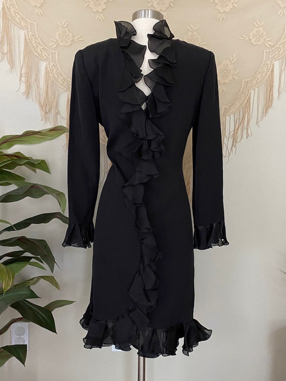 David Hayes Dress, Black Cocktail Dress, Silk Bla… - image 2