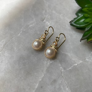 Vintage Earrings, 925 Sterling Silver Earrings, Faux Pearl Dangle Earrings, signed SAW, Gift for her