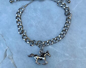 Horse Charm Bracelet, Silver Bracelet, Chainlink Bracelet, Western Theme, Cowgirl Bracelet