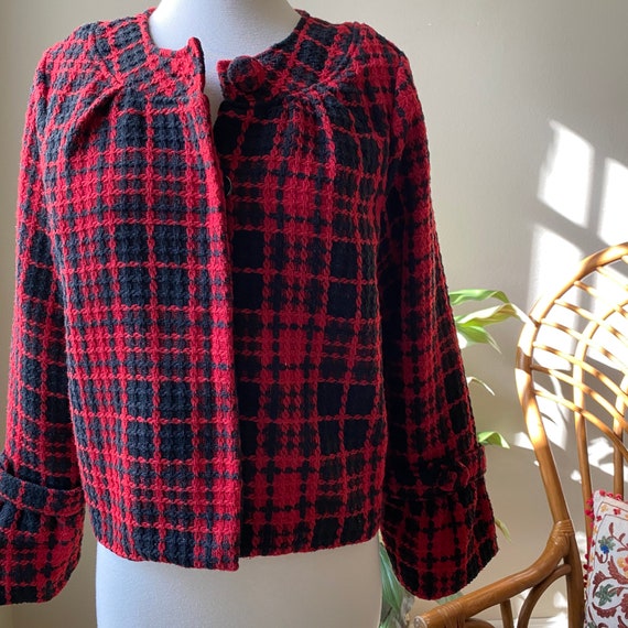 Vintage Jacket,Tweed Blazer Boucle Jacket Plaid J… - image 4