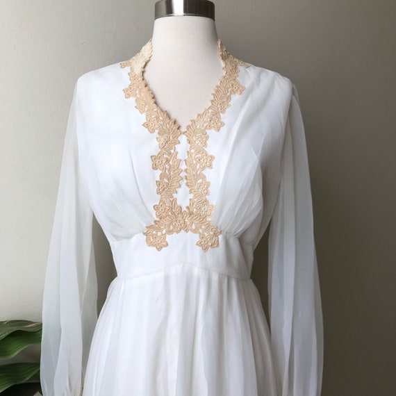 Vintage Dress,1940s White Chiffon Maxi Dress Brid… - image 3