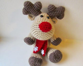 Crochet Rudolph Reindeer Toy: Christmas Stuffed Animal