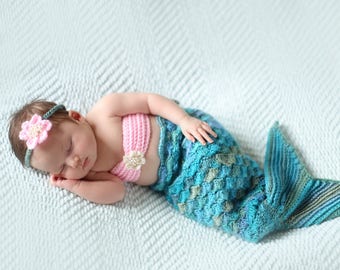 Crochet Mermaid Baby Costume: Photo Prop Outfit with Swaddle