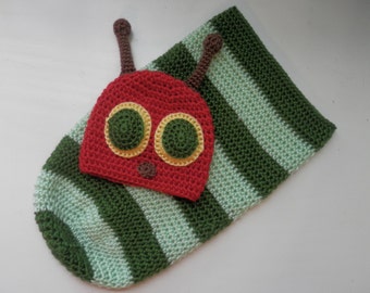 Crochet Caterpillar Hat and Cocoon: Handmade Baby Photo Prop