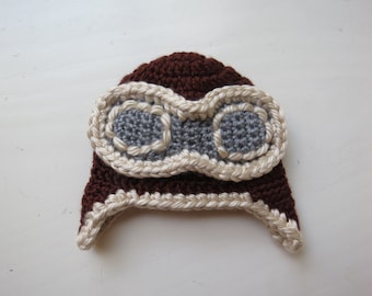 Crochet Baby Aviator Hat with Goggles: Photo Prop (Newborn-12M)