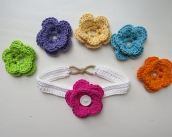Crochet Flower Headband with Interchangeable Cotton Flowers