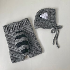 Raccoon Costume, Raccoon Bonnet and Shorts Set, Crochets Raccoon, Baby Raccoon, Raccoon Photo Prop, Raccoon Hat, Raccoon Tail, Raccoon