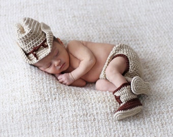 Handmade Crochet Cowboy Hat and Boots Set: Western Baby Costume