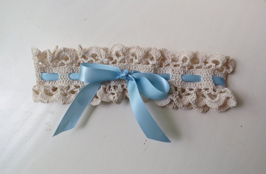 Crochet Wedding Garter: Handmade Lace with Blue Ribbon Crochet Wedding Garter: Handmade Lace with Blue Ribbon