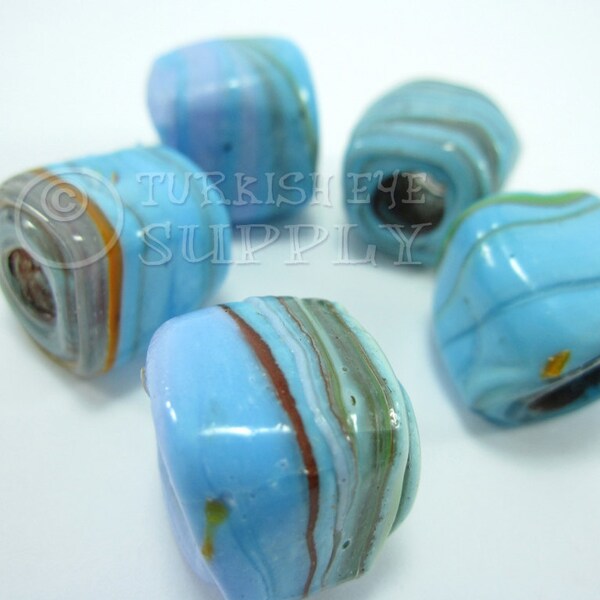 5 Rustic Glass Bead 18mm square Evil Eye Nazar Bead Artisan Handmade, Traditional Evil Eye Beads Good Luck Bead Turkish Eye