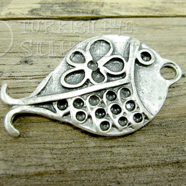 Fish Pendant, Antique Silver Plated Good Luck Charm, Turkish Jewelry, Turkish Findings
