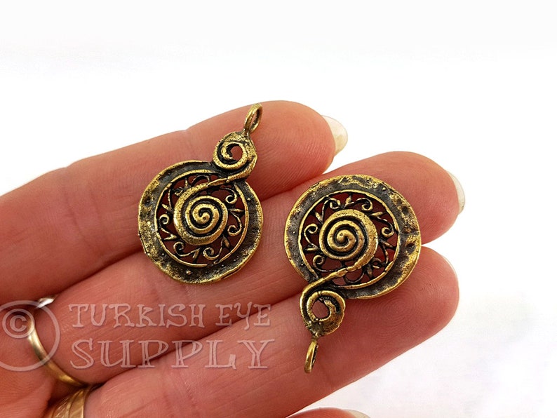 Spiral Charms Tribal Spiral Charms 4 pc Gold Charms Ethnic Charms Earring Findings Turkish Jewelry Tribal Charms Tribal Jewelry