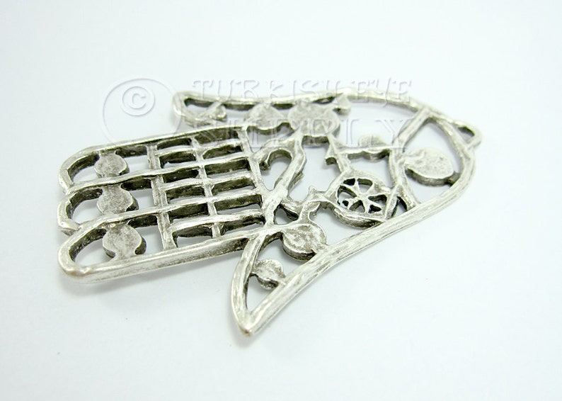 Large Hamsa Hand of Fatima Antique Silver Plated Turkish Jewelry