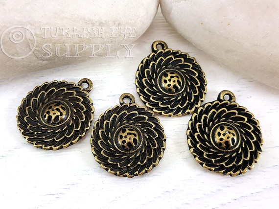 Spiral Charms Tribal Spiral Charms 4 pc Gold Charms Ethnic Charms Earring Findings Turkish Jewelry Tribal Charms Tribal Jewelry