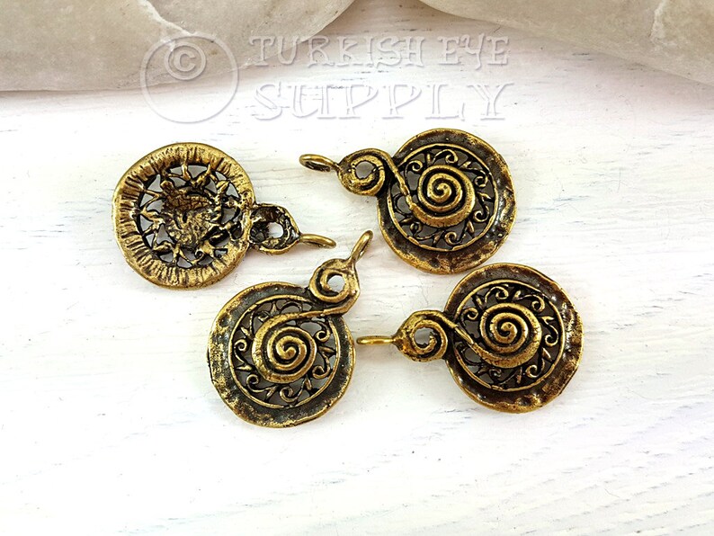Spiral Charms Tribal Spiral Charms 4 pc Gold Charms Ethnic Charms Earring Findings Turkish Jewelry Tribal Charms Tribal Jewelry