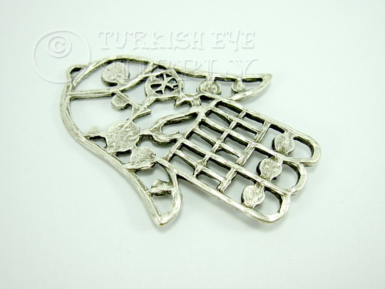 Large Hamsa Hand of Fatima Antique Silver Plated Turkish Jewelry