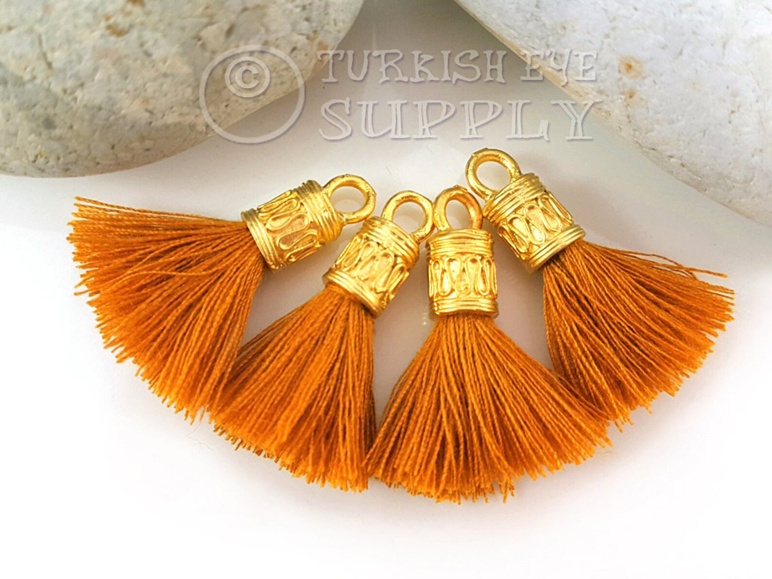 4 pc Burnt Orange Mini Tassels 22K Gold Plated Cotton Tassel Etsy