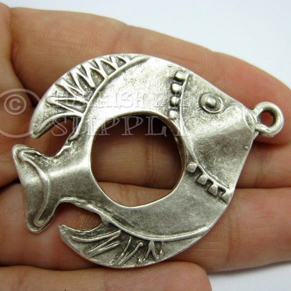 Fish Pendant , Antique Silver Plated Fish Pendant