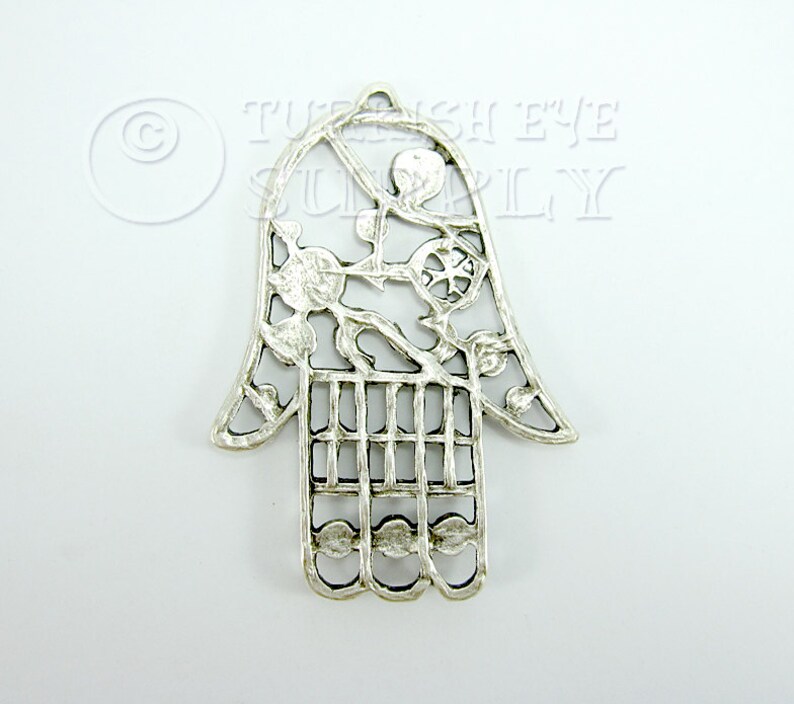 Large Hamsa Hand of Fatima Antique Silver Plated Turkish Jewelry