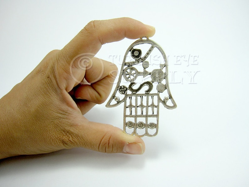 Large Hamsa Hand of Fatima Antique Silver Plated Turkish Jewelry