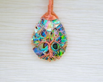 Tree of Life Necklace, Inspirational Necklace, bohemian jewelry, Abalone Necklace, 7th Anniversary Gift for Women, Mom Birthday Gift