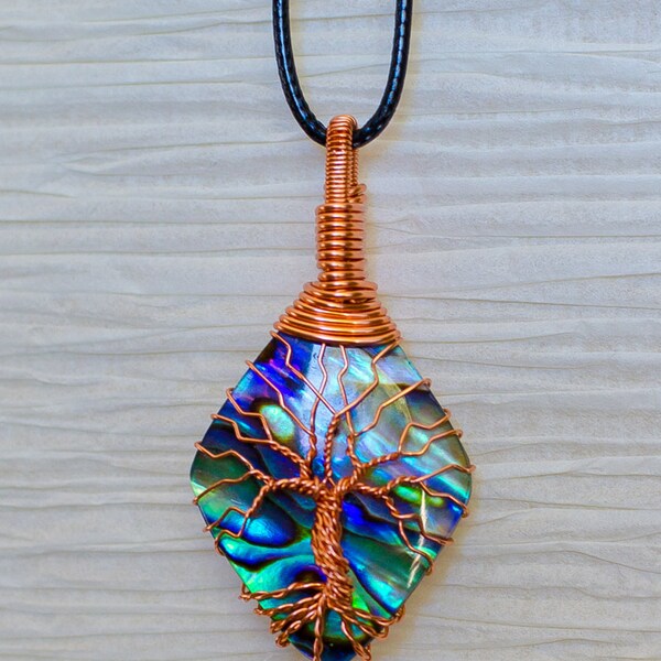 Tree of Life copper wire wrapped Abalone pendant