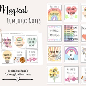 Słodkie magiczne notatki do lunchboxa dla dziewczynek - notatki do wydrukowania, magiczne notatki, wiedźmowate dzieci, notatki miłosne, notatki zachęcające