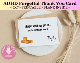 Baby shower - Carte de remerciement TDAH - carte drôle - oublieuse mais reconnaissante