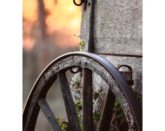 Wheel of Time Fine Art Photography Rustic Country Western Style Chuck Wagon Wooden Wheel Farm Ranch Home Decor