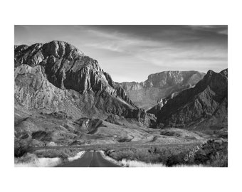Outside the Window Black and White fine art photography landscape Big Bend Chisos Mountains dramatic Western landscape ranch house chic art