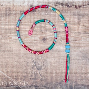 Atebas, Baumwolle Wrap, Pink Hairwrap, Urlaub Zopf, Hippy Wrap, abnehmbar, Haarschmuck mit Perlen, Pink Grün Glitter, SLEEPOVER