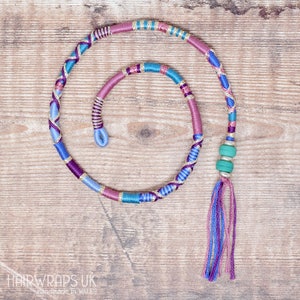 Custom Hair Wrap, Bespoke Hairwrap, Holiday hair, Hippy braid, Attachable wrap, Removable hair accessory, Pink blue purple pattern, SILENCE