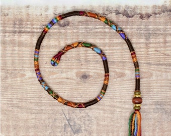 RUSTY RAINBOW Attachable vegan Hairwrap extension with wooden beads, Cotton hair accessory, Bohemian fashion hair accessory, Vegan jewelry