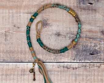 Green chunky Hair Wrap, Dreadlock wrap FERN WOOD